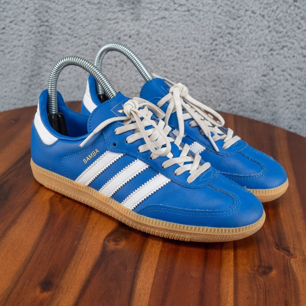 Adidas Samba OG J Kids Size 4 Blue White Gum Sole Sneakers JQ2854